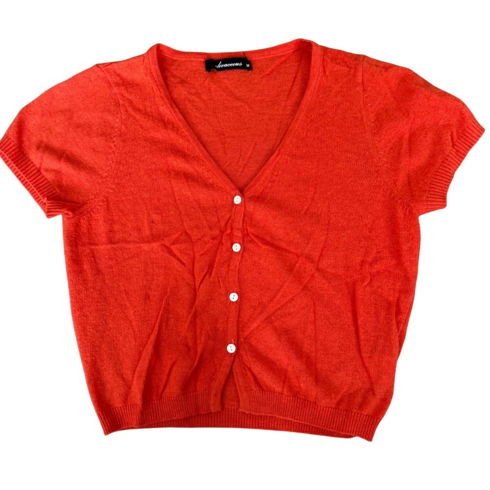 Oblivious Women's Orange Short Sleeve Button Cardigan Sweater M